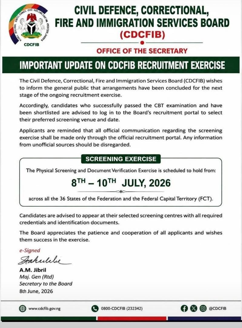 CDCFIB Recruitment Screening 2026